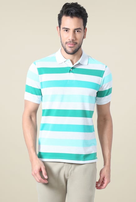 Peter England Sea Green & White Regular Fit Polo T-Shirt Peter England Sea Green & White Regular Fit Polo T-Shirt