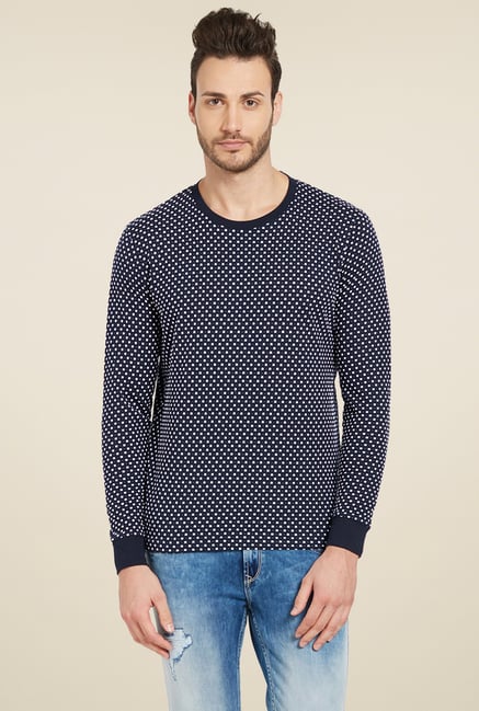 Spykar Navy & White Full Sleeves Printed T-Shirt Spykar Navy & White Full Sleeves Printed T-Shirt