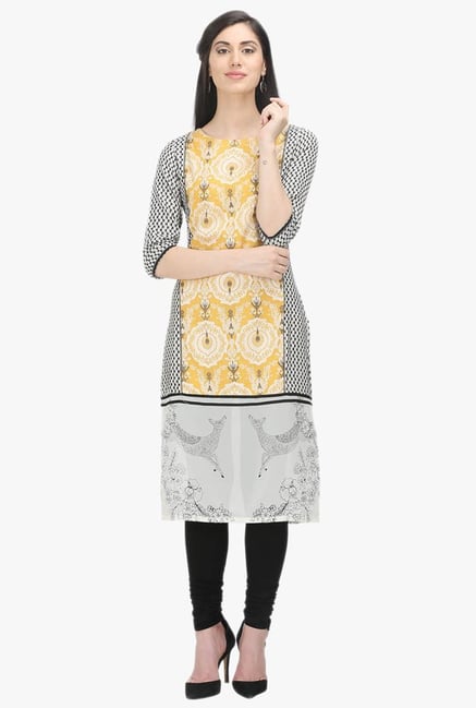 W Yellow Printed Cotton Kurta W Yellow Printed Cotton Kurta