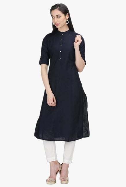 W Navy Cotton Kurta W Navy Cotton Kurta