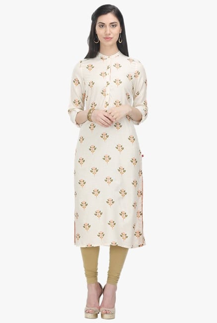 W Off White Floral Print Viscose Kurta W Off White Floral Print Viscose Kurta