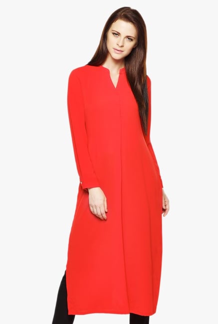 AND Red Band Neck Kurta AND Red Band Neck Kurta