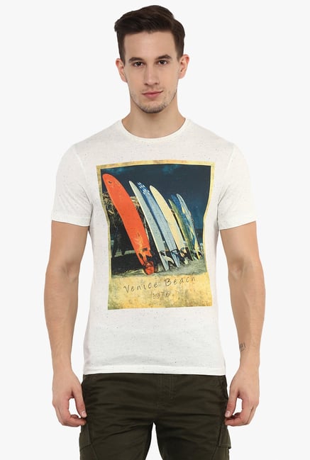 celio* Ecru Short Sleeves Printed T-Shirt celio* Ecru Short Sleeves Printed T-Shirt