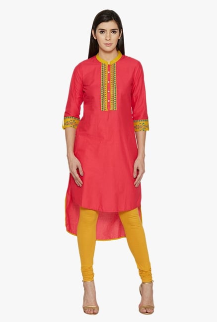 Globus Pink Printed Polyester Kurta Globus Pink Printed Polyester Kurta