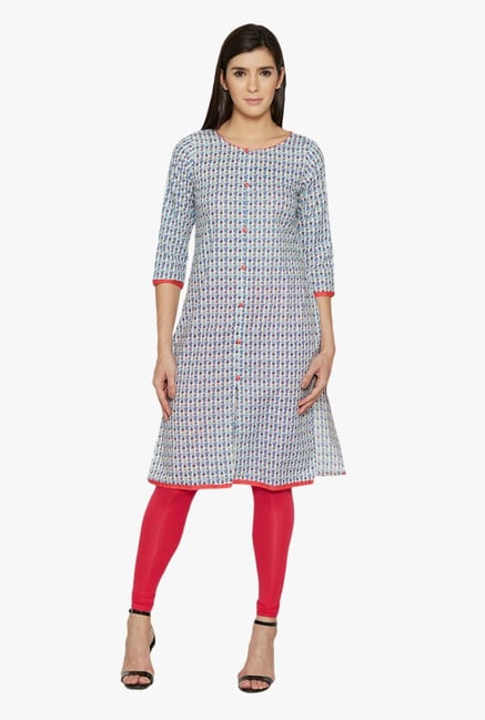 Globus Blue Printed Cotton Kurta Globus Blue Printed Cotton Kurta