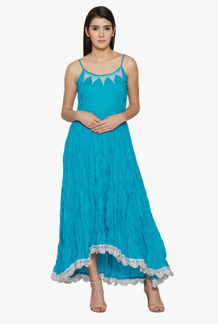 Globus Blue Embroidered Cotton Kurta Globus Blue Embroidered Cotton Kurta