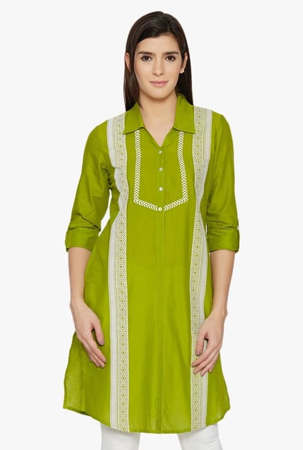 Globus Green Printed Cotton Kurta Globus Green Printed Cotton Kurta