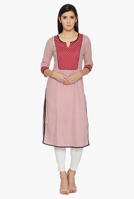 Globus Red Printed Cotton Kurta Globus Red Printed Cotton Kurta
