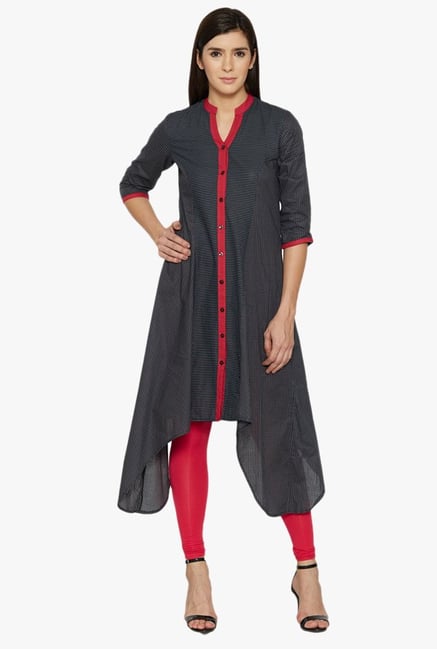 Globus Grey Checks Cotton Kurta Globus Grey Checks Cotton Kurta