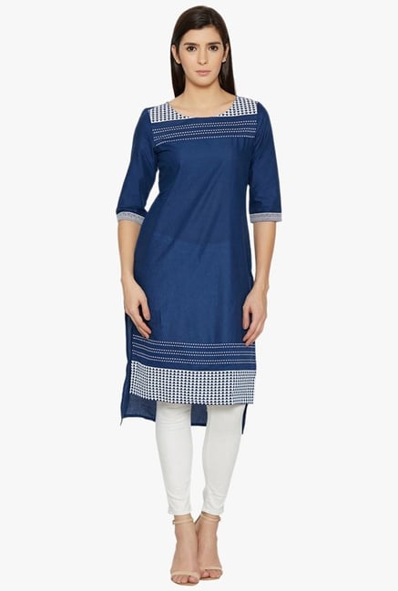 Globus Navy Printed Cotton Kurta Globus Navy Printed Cotton Kurta