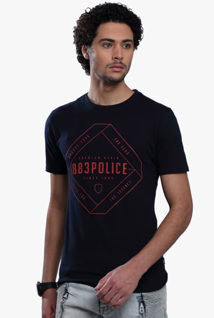 883 Police Navy Printed Slim Fit Cotton T-Shirt 883 Police Navy Printed Slim Fit Cotton T-Shirt