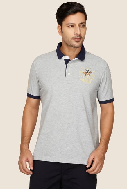 BHPC Grey Cotton Solid Polo T-Shirt BHPC Grey Cotton Solid Polo T-Shirt