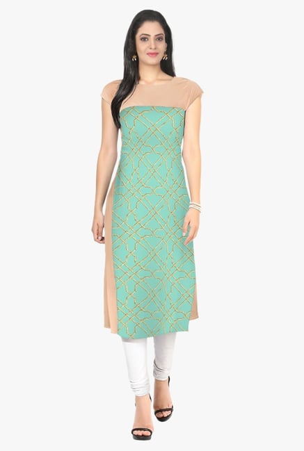 Ziyaa Green & Beige Printed Crepe Kurta Ziyaa Green & Beige Printed Crepe Kurta
