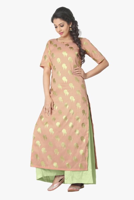 Ziyaa Peach Printed Crepe Kurta Ziyaa Peach Printed Crepe Kurta