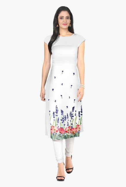 Ziyaa Off White Floral Print Crepe Kurta Ziyaa Off White Floral Print Crepe Kurta