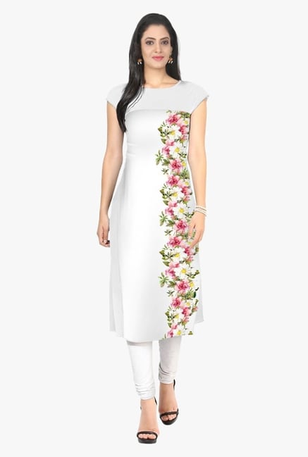 Ziyaa Off White Floral Print Crepe Kurta Ziyaa Off White Floral Print Crepe Kurta