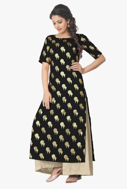 Ziyaa Black Printed Crepe Kurta Ziyaa Black Printed Crepe Kurta
