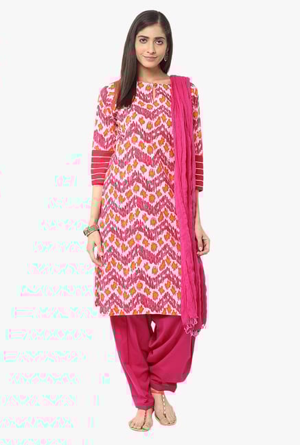 Jaipur Kurti Pink Printed Cotton Patiala Set Jaipur Kurti Pink Printed Cotton Patiala Set