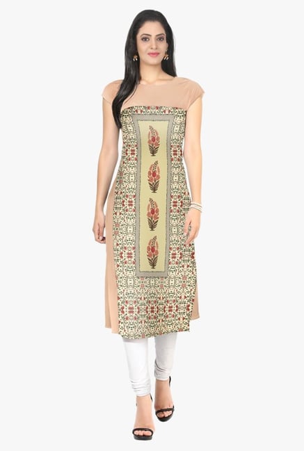 Ziyaa Beige Printed Crepe Kurta Ziyaa Beige Printed Crepe Kurta