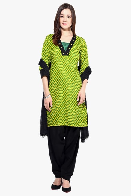Jaipur Kurti Yellow & Black Printed Cotton Patiala Set Jaipur Kurti Yellow & Black Printed Cotton Patiala Set
