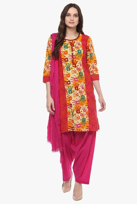 Jaipur Kurti Multicolor & Pink Printed Cotton Patiala Set Jaipur Kurti Multicolor & Pink Printed Cotton Patiala Set