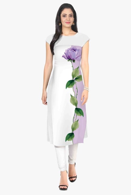 Ziyaa Off White Floral Print Crepe Kurta Ziyaa Off White Floral Print Crepe Kurta