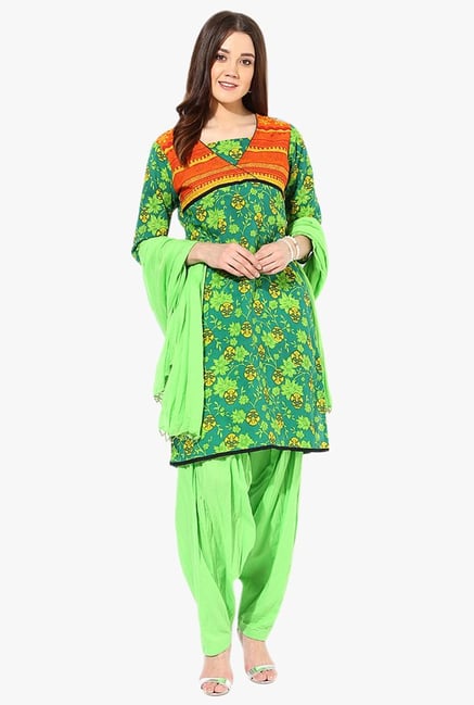 Jaipur Kurti Green Floral Print Cotton Patiala Set Jaipur Kurti Green Floral Print Cotton Patiala Set