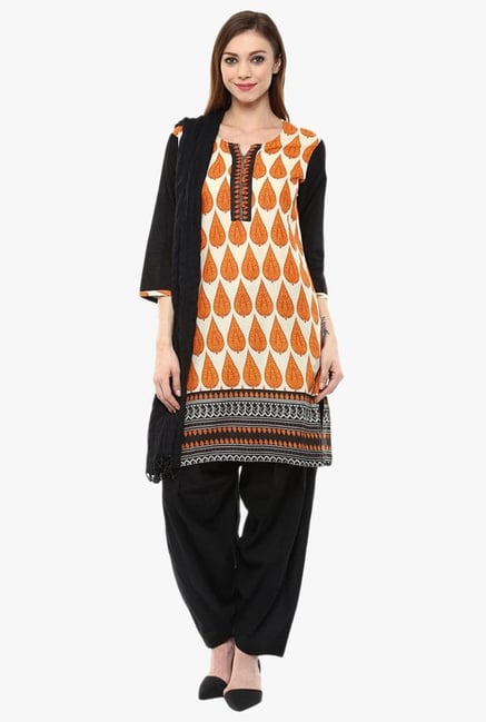 Jaipur Kurti Beige & Black Printed Cotton Patiala Set Jaipur Kurti Beige & Black Printed Cotton Patiala Set