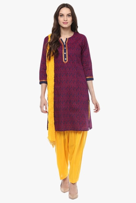 Jaipur Kurti Pink & Yellow Printed Cotton Patiala Set Jaipur Kurti Pink & Yellow Printed Cotton Patiala Set