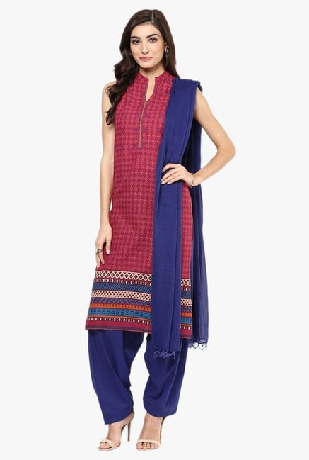 Jaipur Kurti Pink & Blue Printed Cotton Patiala Set Jaipur Kurti Pink & Blue Printed Cotton Patiala Set