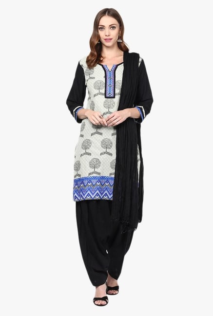 Jaipur Kurti Off White & Black Printed Cotton Patiala Set Jaipur Kurti Off White & Black Printed Cotton Patiala Set