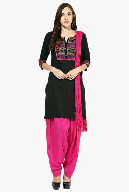 Jaipur Kurti Black & Pink Printed Cotton Patiala Set Jaipur Kurti Black & Pink Printed Cotton Patiala Set