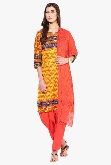 Jaipur Kurti Yellow & Orange Printed Cotton Patiala Set Jaipur Kurti Yellow & Orange Printed Cotton Patiala Set
