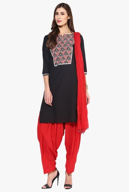 Jaipur Kurti Black & Red Printed Cotton Patiala Set Jaipur Kurti Black & Red Printed Cotton Patiala Set