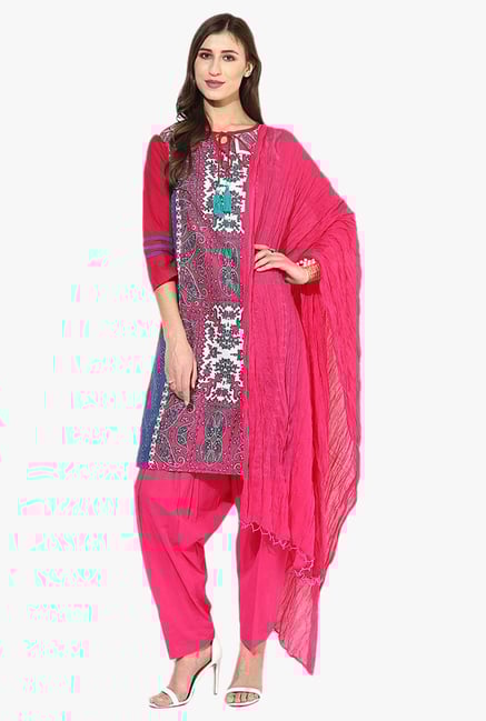 Jaipur Kurti Pink Printed Cotton Patiala Set Jaipur Kurti Pink Printed Cotton Patiala Set
