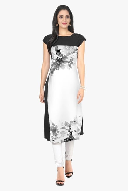 Ziyaa Black & Off White Floral Print Crepe Kurta Ziyaa Black & Off White Floral Print Crepe Kurta