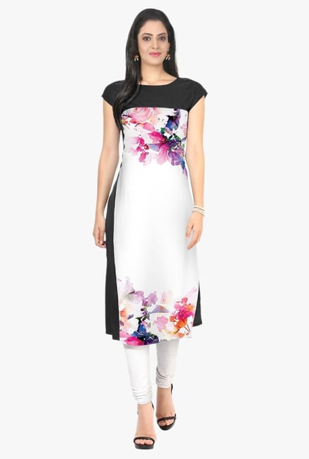 Ziyaa Black & Off White Floral Print Crepe Kurta Ziyaa Black & Off White Floral Print Crepe Kurta
