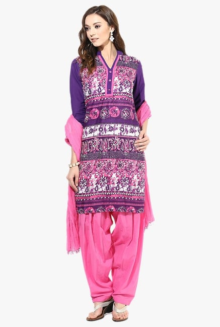 Jaipur Kurti Purple & Pink Printed Cotton Patiala Set Jaipur Kurti Purple & Pink Printed Cotton Patiala Set