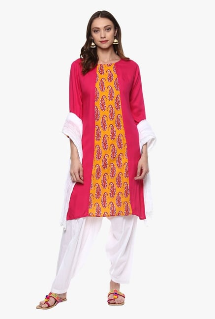 Jaipur Kurti Pink & White Paisley Print Cotton Patiala Set Jaipur Kurti Pink & White Paisley Print Cotton Patiala Set