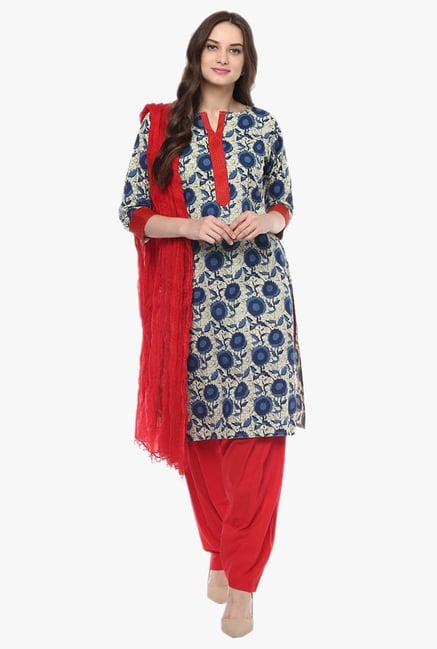 Jaipur Kurti Navy & Red Printed Cotton Patiala Set Jaipur Kurti Navy & Red Printed Cotton Patiala Set