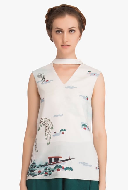 Twelve AM:PM Off White Printed Top Twelve AM:PM Off White Printed Top