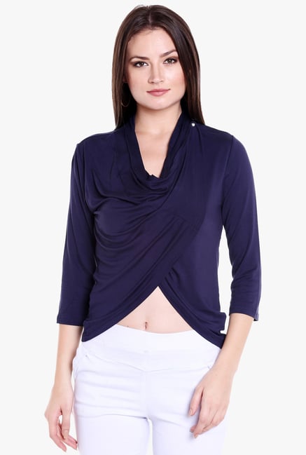 Globus Navy Polyester Button Wrap Shrug Globus Navy Polyester Button Wrap Shrug