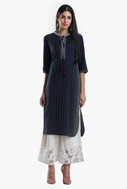 W Navy Printed Viscose Kurta W Navy Printed Viscose Kurta