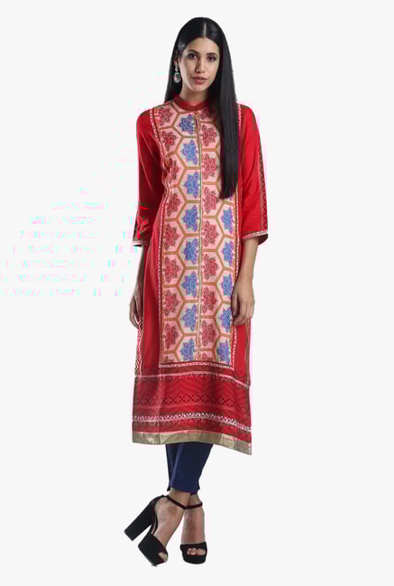 W Red Printed Cotton Kurta W Red Printed Cotton Kurta