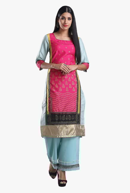 W Blue & Pink Printed Cotton Kurta W Blue & Pink Printed Cotton Kurta