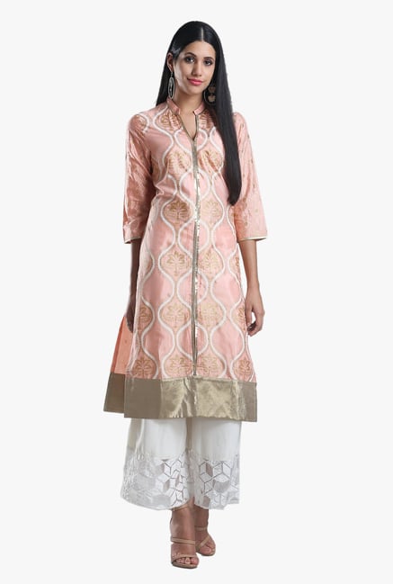 W Peach Printed Viscose Straight Kurta W Peach Printed Viscose Straight Kurta