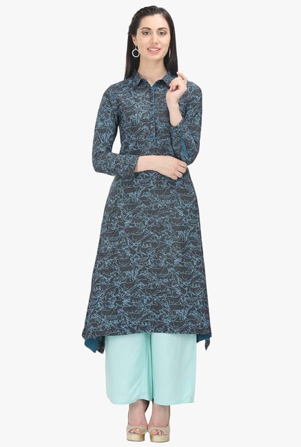 W Grey Printed Cotton Straight Kurta W Grey Printed Cotton Straight Kurta
