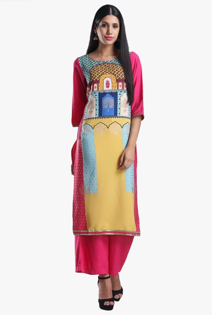 W Pink Printed Cotton Kurta W Pink Printed Cotton Kurta