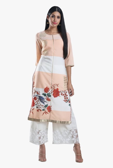 W Peach Floral Print Cotton Kurta W Peach Floral Print Cotton Kurta