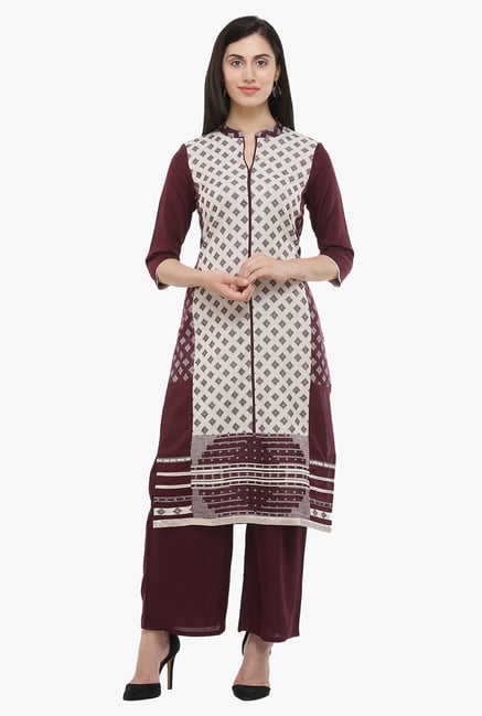W Maroon Printed Cotton Straight Kurta W Maroon Printed Cotton Straight Kurta